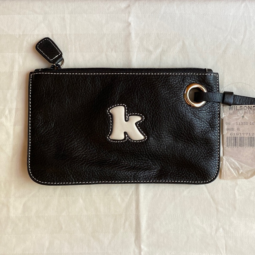 Wilsons Leather Black “K” Initial Wristlet *NWT*